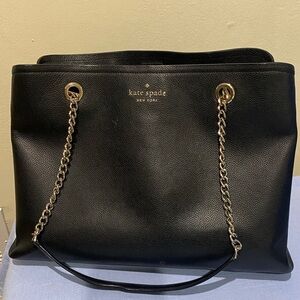 kate spade Black Leather Tote with Gold Chain Handles